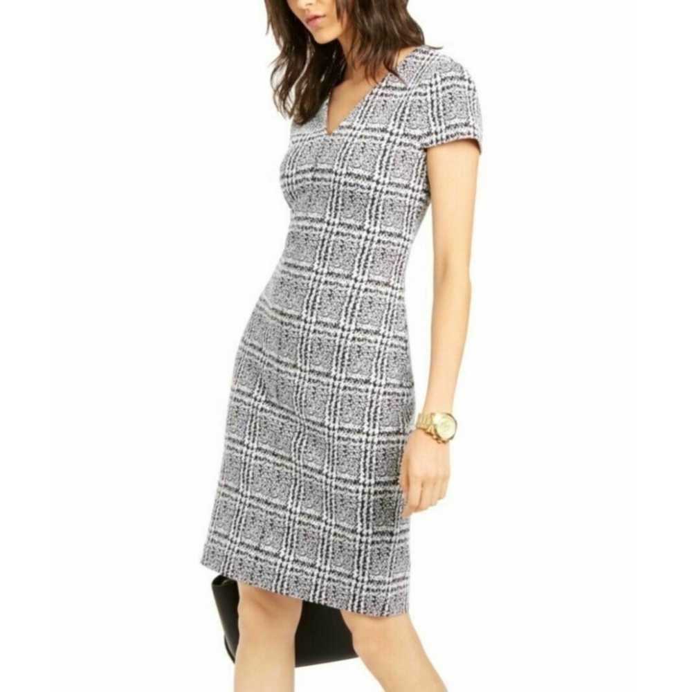 Michael Kors Black and White Plaid Midi Dress